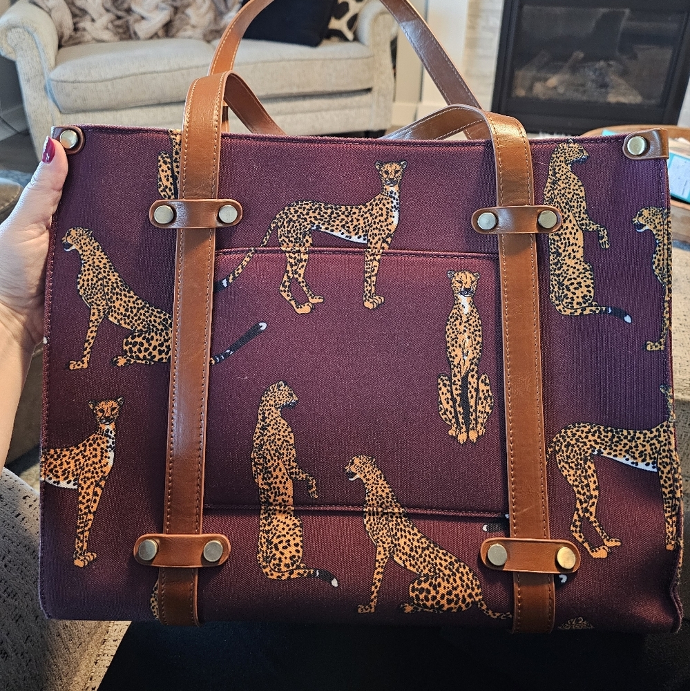 Burgundy Cheetah Tote